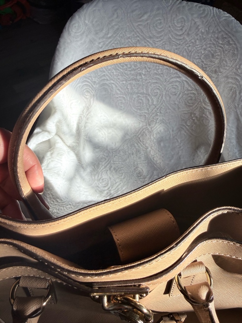 Michael Kors Blush Pink Hamilton Tote Bag Gold Lock Key Saffiano Leather - Picture 13 of 16